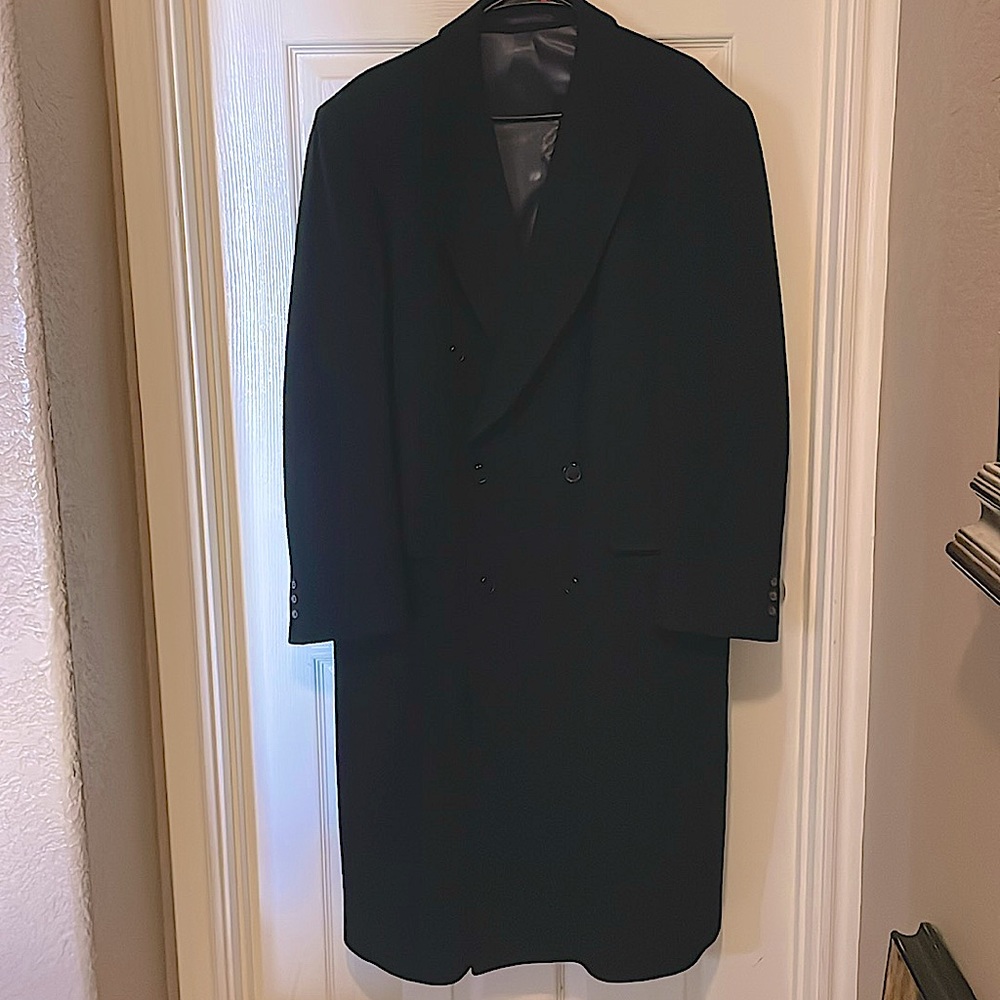 NINO CERRUTI Rue Royale Black DOUBLE BREASTED CASHMERE BLEND MENS OVERCOAT 44R!